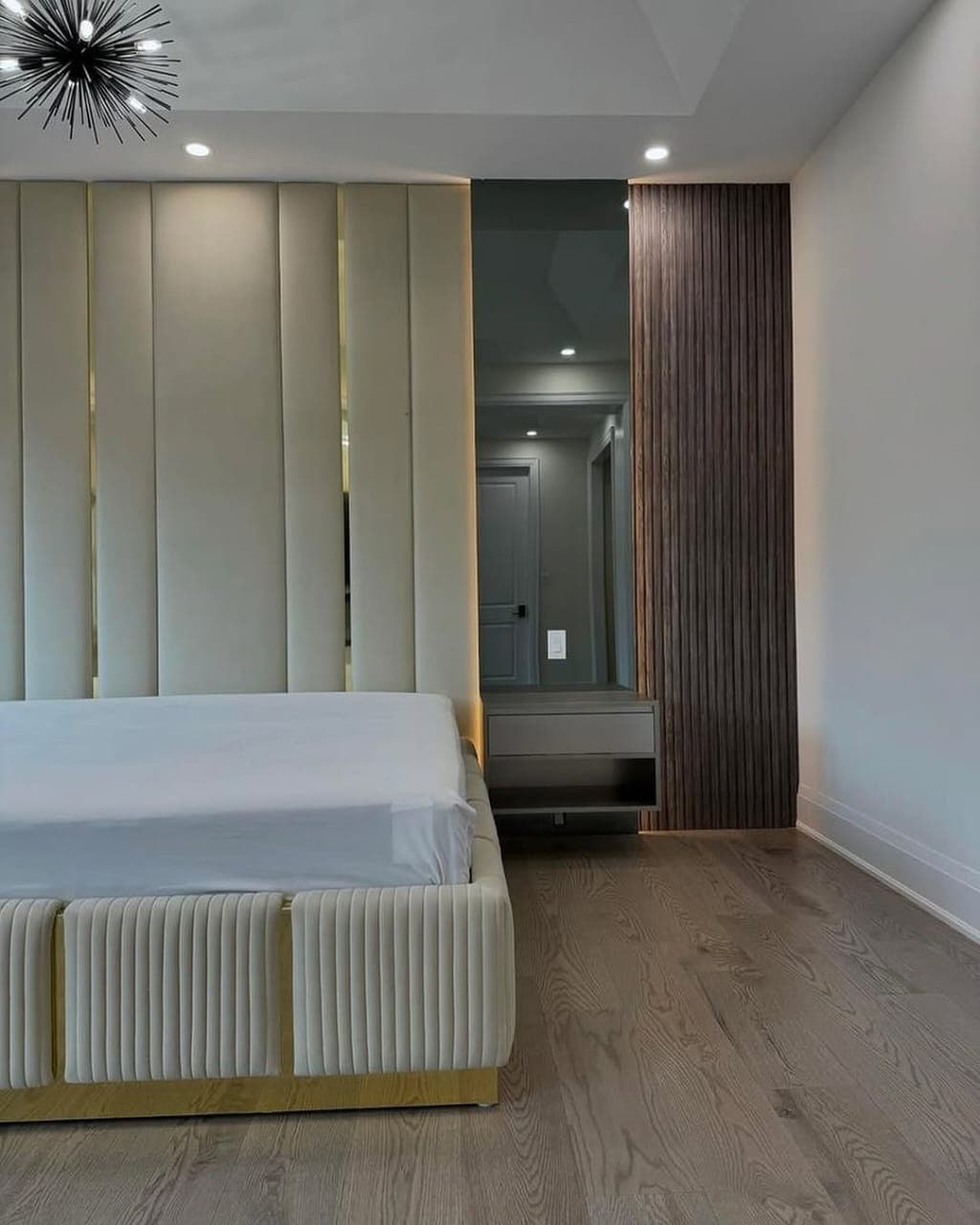 Luxury Upholstered Platform Bed with LED Feature Headboard Wall