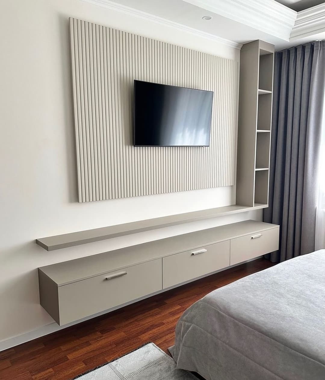 Floating TV Console with LED Slat Wall Panel