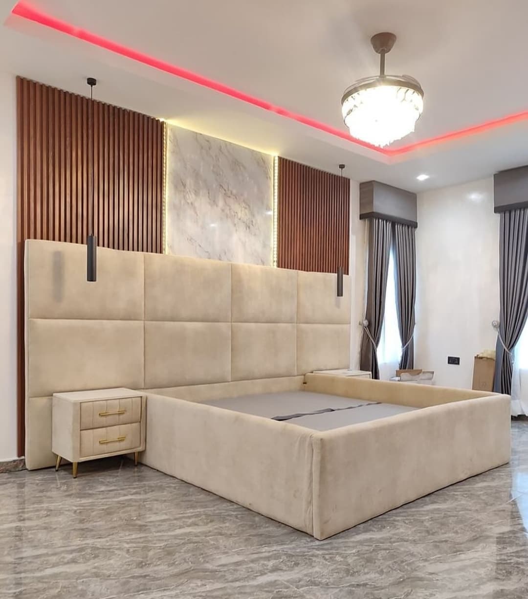 Luxury Upholstered Platform Bed & Nightstand Set