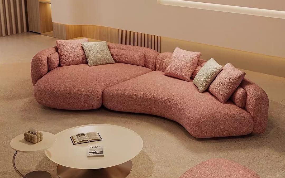Modern Curved Bouclé Sofa