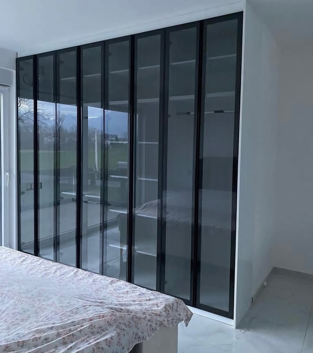 Modern Luxury Black Glass Wardrobe